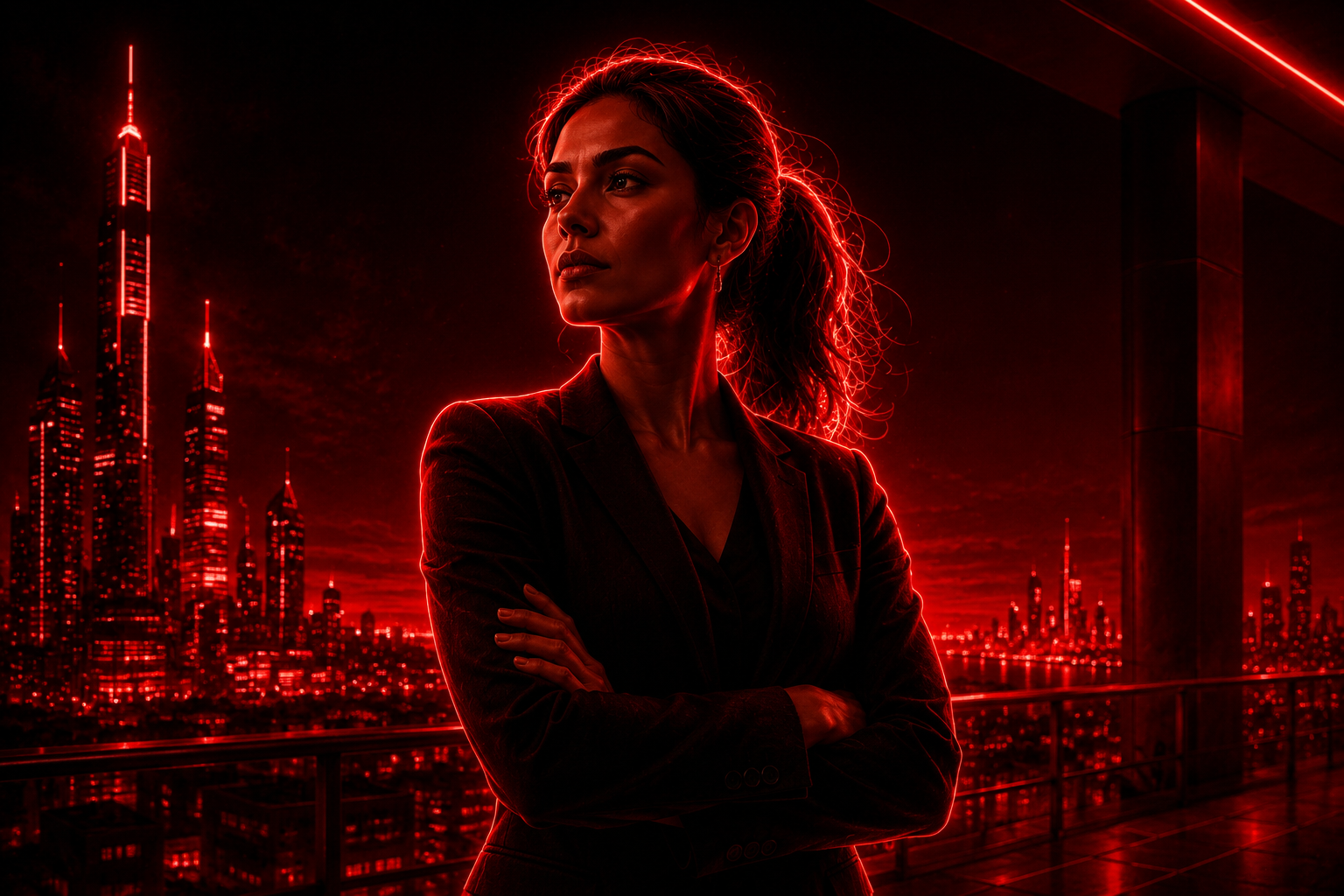 WWEC cover image for “Recognition that can be evidenced, verified and improved.” — a backlit professional woman against a red neon cityscape