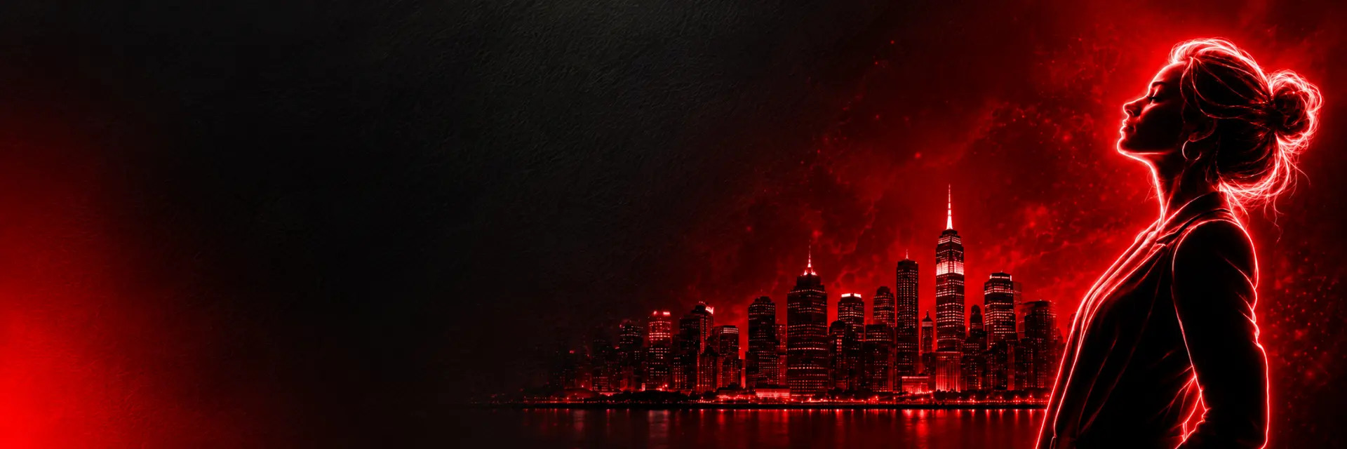 WWEC cover image for “One entrance to every WWEC portal.” — a brand portrait of a woman against a red-toned city skyline